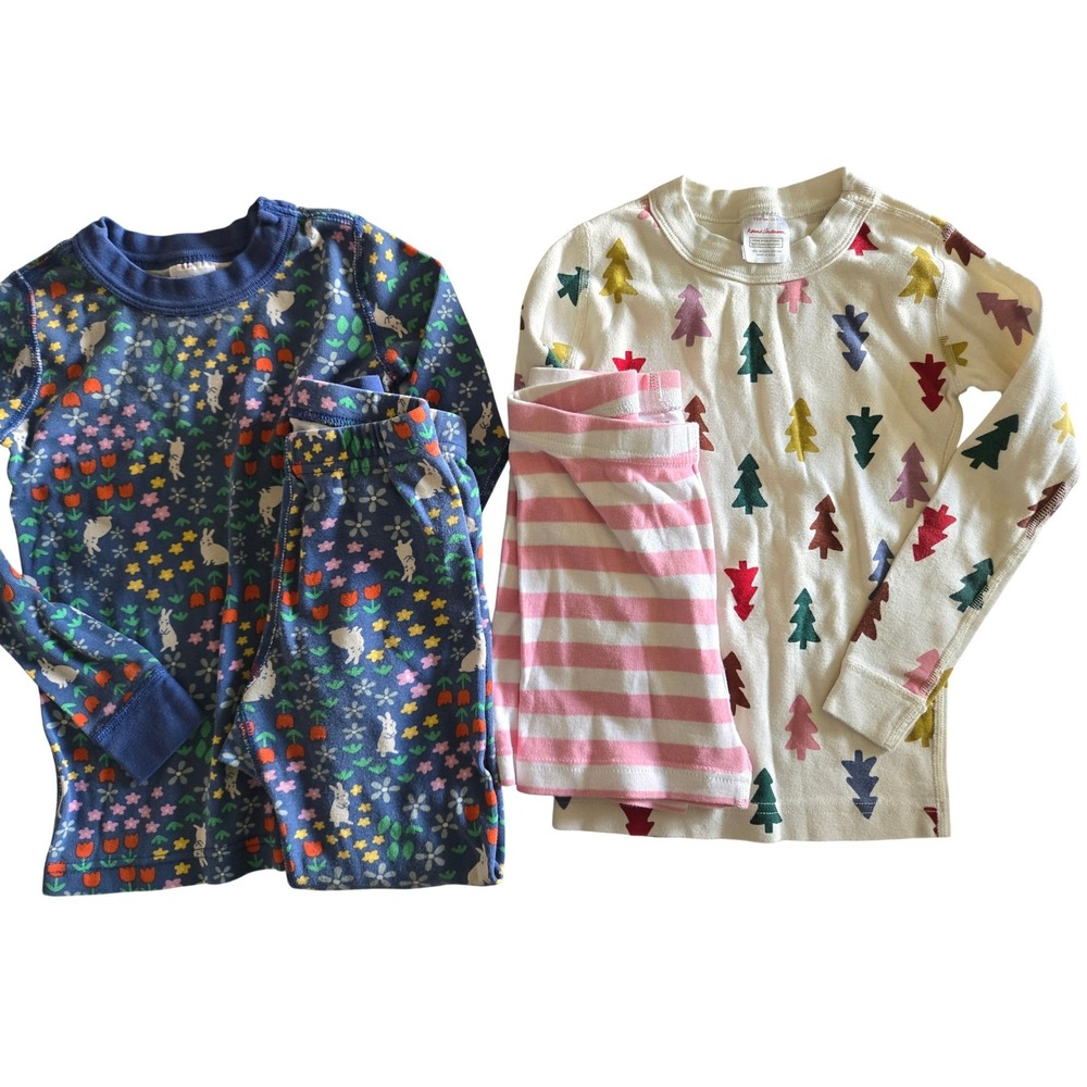 Hanna Andersson Girls Kids 5 Organic Cotton Pajama Lot Bunny Floral Tree Striped